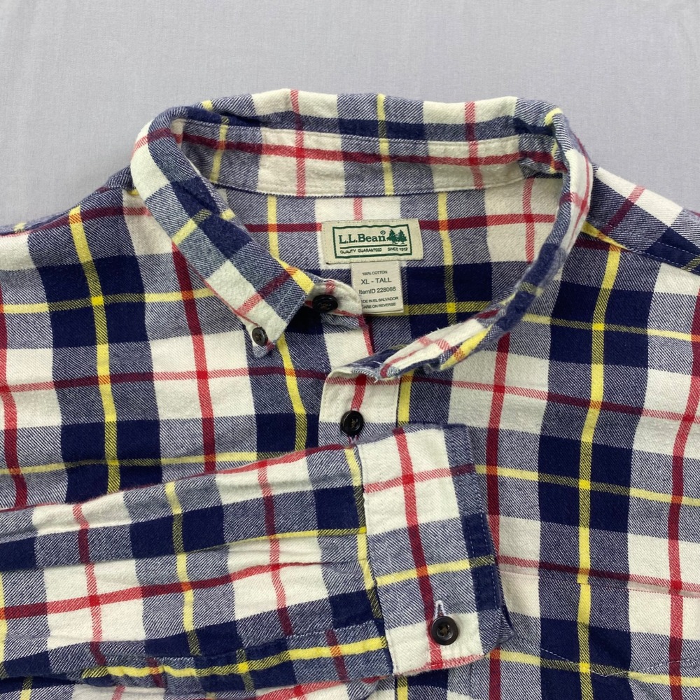 L.L. LL Bean Scotch Plaid Flannel Shirt Mens XL Tall Blue Red Yellow Button Down - Picture 1 of 13